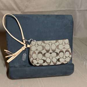 Coach Tan and Brown Signature Wristlet